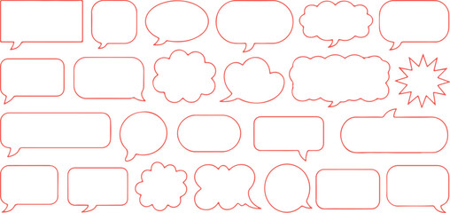 Fototapeta premium Set of red speech bubble shapes with different outlines for communication and design