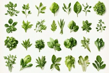 Set of watercolor green leaves elements. Collection botanical isolated on white background suitable for Wedding Invitation, save the date, thank you, or greeting card.