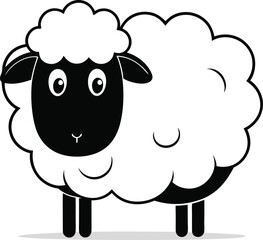 Obraz premium Adorable Cartoon Sheep Illustration Black and White Fluffy Farm Animal