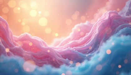 Abstract illustration swirls colorful light bokeh effect. Pink blue, orange colors. Gentle, soft texture. Ethereal artwork, design suitable for background, art, decoration.