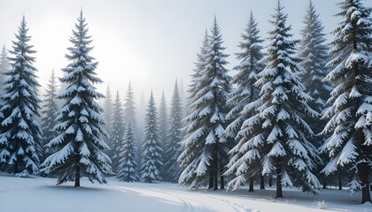Snow Dusted Pine Trees in Winter Landscape