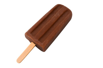 Chocolate popsicle on a wooden stick, isolated on white background, showcasing a rich and frozen dessert treat perfect for summer indulgence and chocolate lovers.
