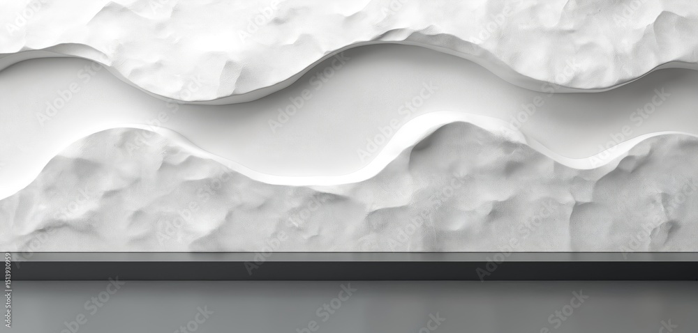 Poster abstract white rough wave wall texture. 3d rendering of modern wall design. minimalist cement backgr