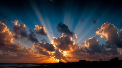 Dramatic Sunset with Golden Rays Through Clouds