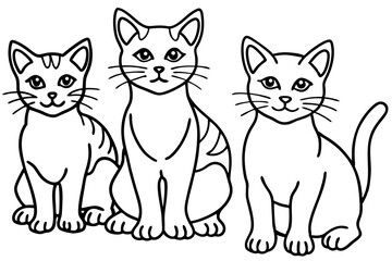 Obraz premium Adorable Trio of Cats Cute Cartoon Line Art