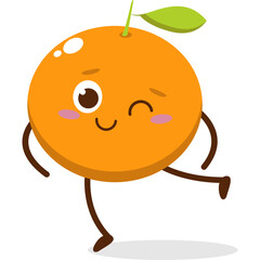 Cute Smiling Orange Character. Kawaii Orange Fruit Mascot Style Vector. Cute vector character set in various action emotions. Collection symbols isolated on a white background