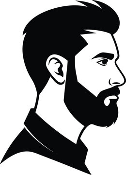 Side Profile Black and White Male Avatar with Beard and Styled Hair