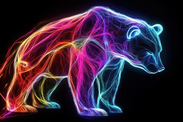 Powerful Neon Bear with Glowing Energy Body in Vibrant Fantasy Scene