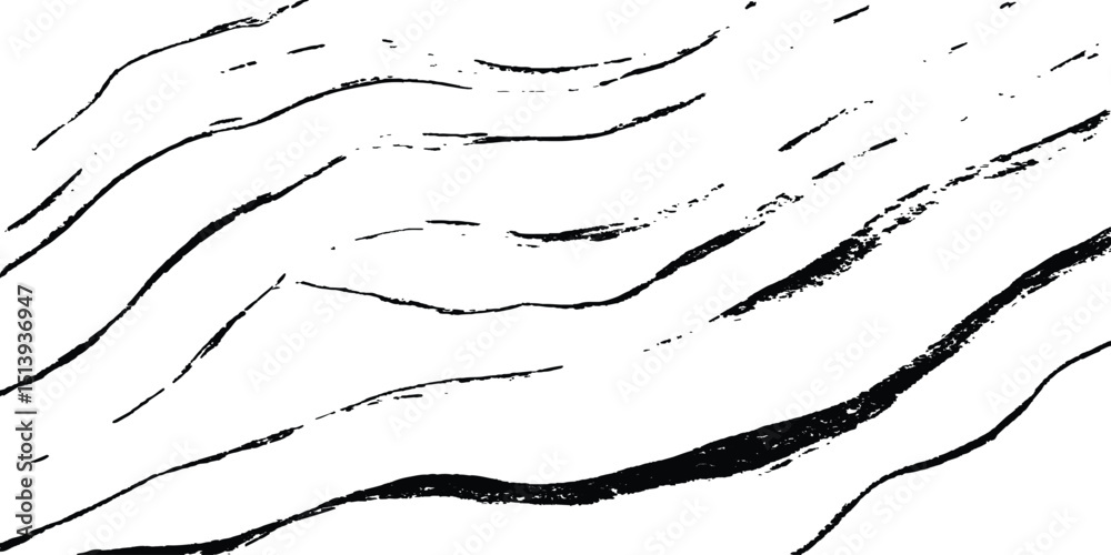 Poster Line art pattern isolated white backgrounds drawing. Wavy line abstract vector background. Curve wave. Line art striped graphic template. Vector illustration.