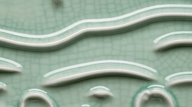 Abstract Celadon Glaze Texture with Raised White Lines and Crackled Surface Close Up View for Background