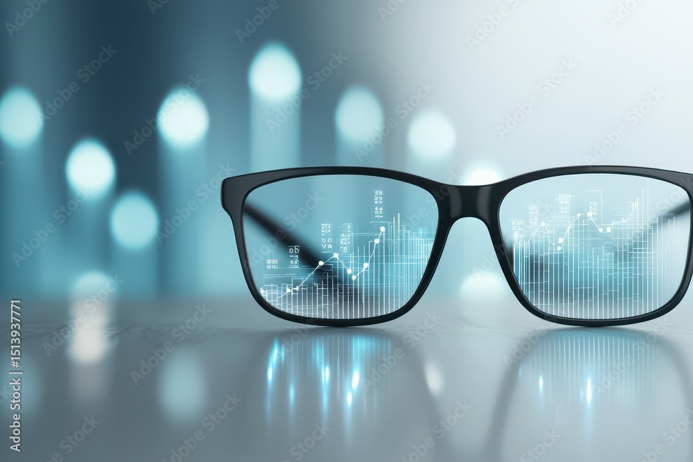 Aufkleber business confident portrait concept. glasses with data visualization, symbolizing insight and analys