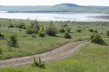Dirt road to the salt lake in Crimea