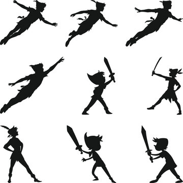 Peter Pan Bundle SVG, Peter Pan Silhouette, Peter Pan vector, Peter Pan vector clipart Silhouette,