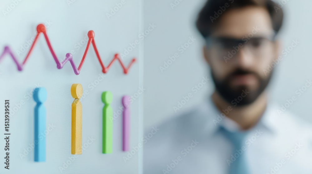 Poster business confident portrait concept. businessman analyzing data trends through colorful visuals on a