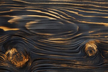 Charred Wood Texture with Natural Grain and Burnt Surface Close Up