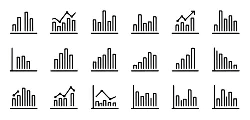 Obraz premium Bar and Line Chart Icon Set – Vector Data Visualization Symbols for Infographics and Reports