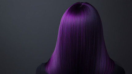 Amethyst Hair Beauty: Straight, sleek violet hair in a studio shot. Color and shine highlight this sophisticated hairstyle against a dark backdrop.