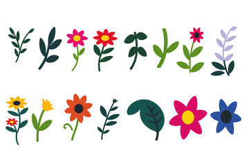 Naklejka premium Colorful Floral Pattern Illustration - Cheerful Botanical Design with Vibrant Flowers and Greenery - Perfect for Spring and Summer Themes, Wallpaper, and Decorative Art Projects