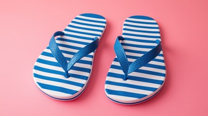 Beach day essentials striped flip flops on pink background product photography summer vibe close-up view