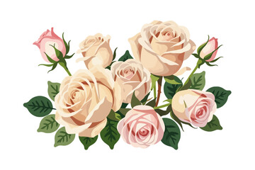 Elegant Peach Rose Bouquet Illustration - Beautiful Floral Arrangement with Green Leaves - Perfect for Wedding Invitations and Spring Designs - High-Quality Vector Graphic