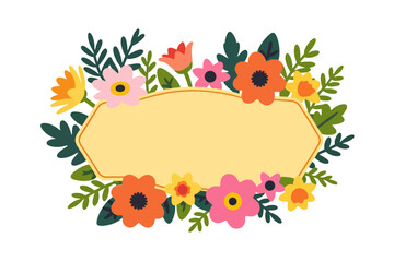 Naklejka premium Floral Frame with Text Space - Colorful Flower Border Design - Perfect for Invitations and Greetings - Spring and Summer Themes - Vector Illustration