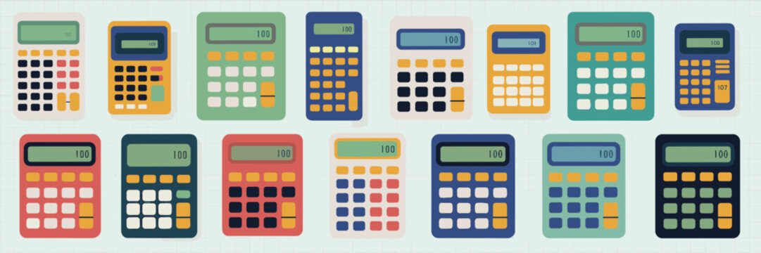 Calculator icon sheet in assorted designs &ndash; Great for finance visuals, educational tools, or tech-themed illustrations