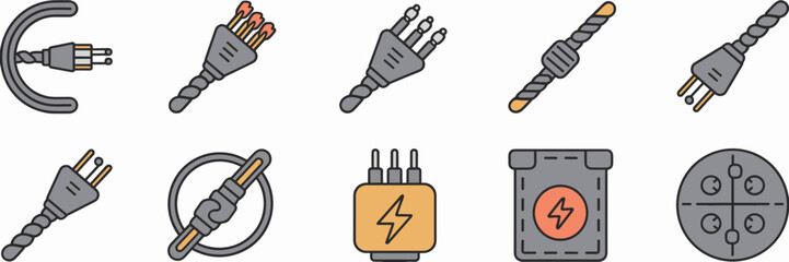 Vector icon sheet of various cable types – Ideal for tech blogs, infographics, or educational materials