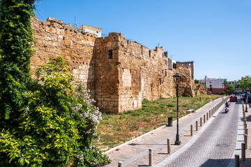 Fototapeta premium Byzantine Wall fortress at Chania, Crete Greece. Acropolis of Kydonia, fortification ruins.