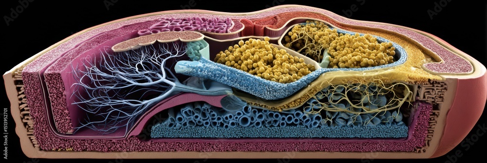 Poster Detailed 3D Cross-Section of Nephron Structure Showcasing Intricate Zones and Cellular Components for Educational Purposes