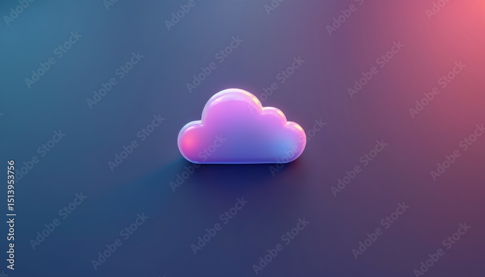 Aufkleber Minimalist cloud storage icon on gradient background. Digital cloud computing concept for data transfer, backup, online services, data protection. Generative AI artwork for tech companies, business