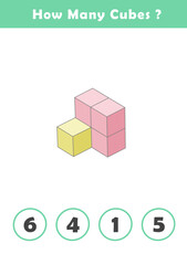 How many Cubes are there? Math kids activity sheet. Counting educational children game. Math Activities for Children.