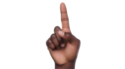 Black hand with raised index finger isolated on white background