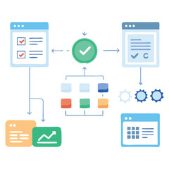 Modern vector business process and workflow icons for project management and corporate dashboards
