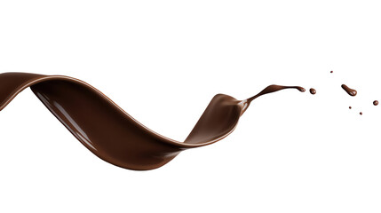 Smooth flowing splash of rich liquid chocolate forming a wavy shape with droplets, captured against a transparent background for design flexibility and food concepts