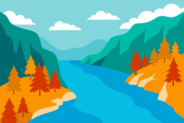 mountain landscape with lake and mountains