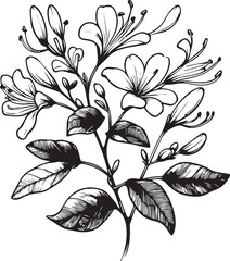Single-line drawing of a beautiful, fresh honeysuckle flower for home wall art decor. Printable poster decorative sword honeysuckle flower concept. Modern line drawing calla flower design vector