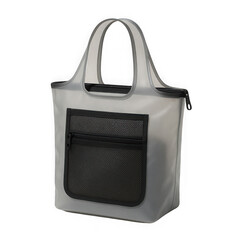 Transparent Tote Bag with Minimal Black Front Pocket Design on White Background