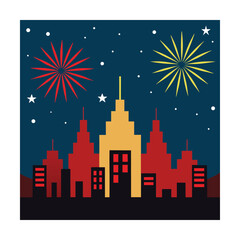Fototapeta premium Cityscape fireworks night celebration urban scene