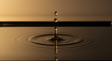 Silk serum in suspended drop falling onto chrome tray with circular ripple v2