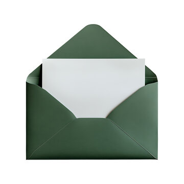 Opened Green Envelope with Blank White Card or Paper Insert