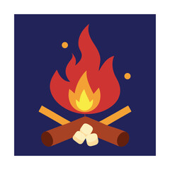 Campfire night marshmallows roasting flames wood