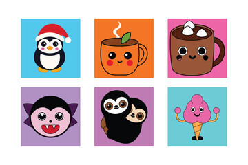 Funny vector illustration set of cute baby animal cartoon characters