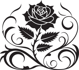 Ornamental Rose Silhouette Vector | Floral Decorative Design | Floral Silhouette Vector Art | Flower silhouette | Elegant Black Floral Silhouette Featuring Stylized Roses and Leaves