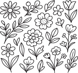 Fototapeta premium Simple Black And White Floral Elements Collection
