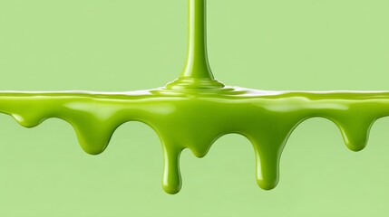 Dripping Vibrant Green Liquid Paint Creating Smooth Textures Against Soft Pastel Background
