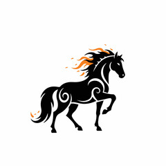 Fiery black horse design, strong stallion with fiery mane and tail, intricate Celtic patterns on body. Horse symbol evokes power, freedom, and speed. This majestic fiery horse image is perfect for 202