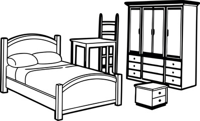 Fototapeta premium Stylish Black Vector Silhouette of Double Bed