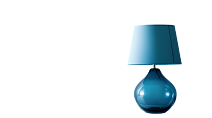 A blue lamp with a shade  providing light and illumination in the dark room isolated on transparent background