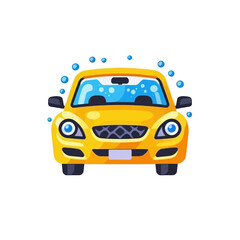 Obraz premium car-wash-cartoon-yellow-vehicle-bubbles-cleaning-illustration