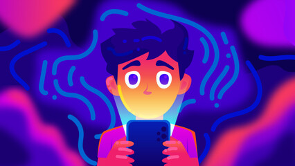 Young Person Engrossed in Mobile Phone in Digital World